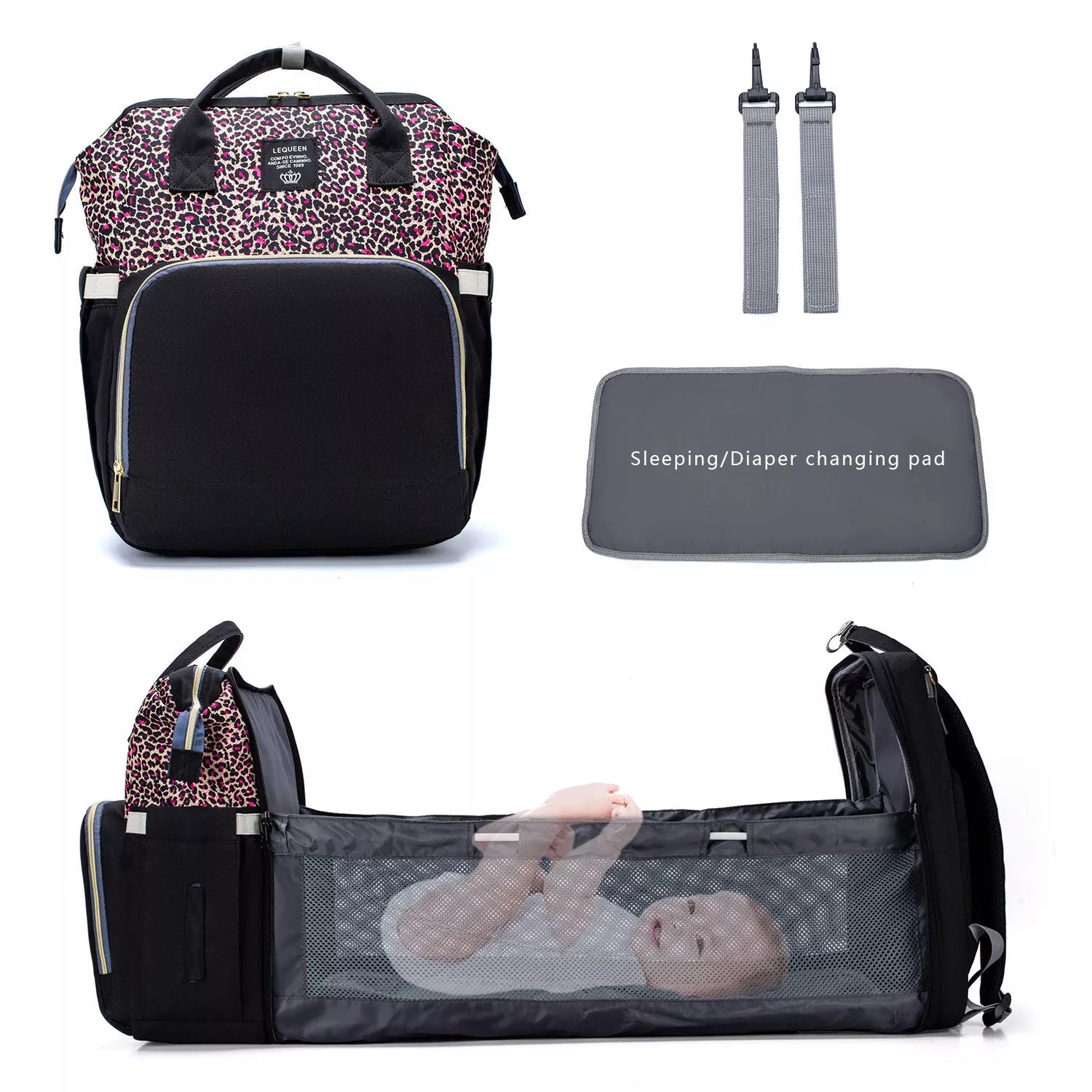 LEQUEEN Portable Folding Crib Mommy Backpack in various colors with 20kg capacity