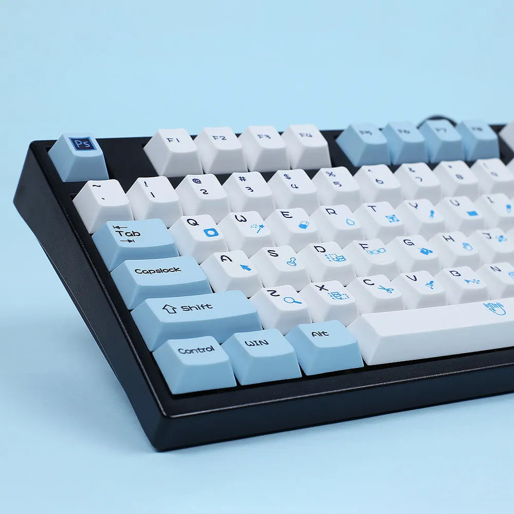 PS theme mechanical keyboard keycap set in blue and white or grey and white sublimation colours