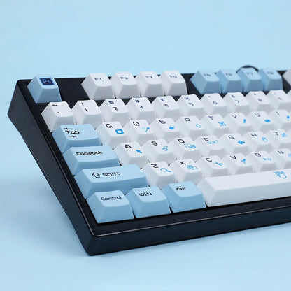 PS theme mechanical keyboard keycap set in blue and white or grey and white sublimation colours