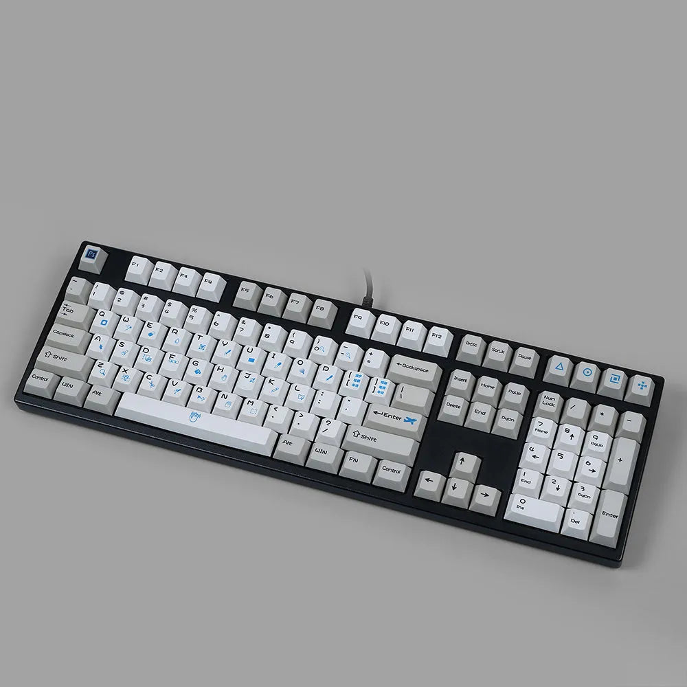 PS theme mechanical keyboard keycap set in blue and white or grey and white sublimation colours