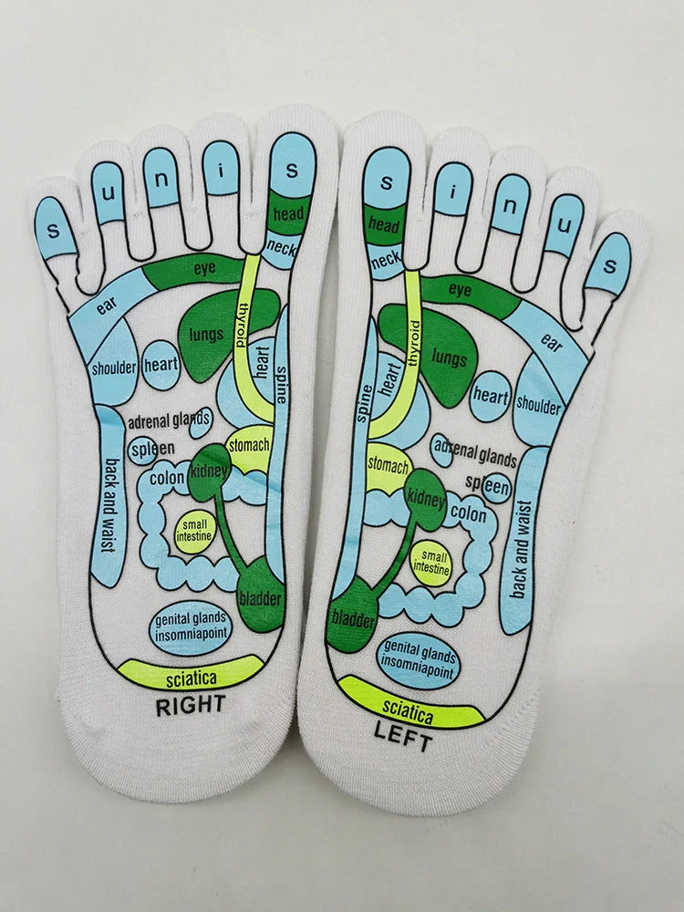 Acupressure foot massager socks with reflexology charts for targeted relief