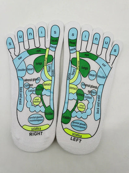 Acupressure foot massager socks with reflexology charts for targeted relief