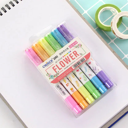 Solid highlighter marker pen with round head tip in 6-colour set including fluorescent and retro colour options