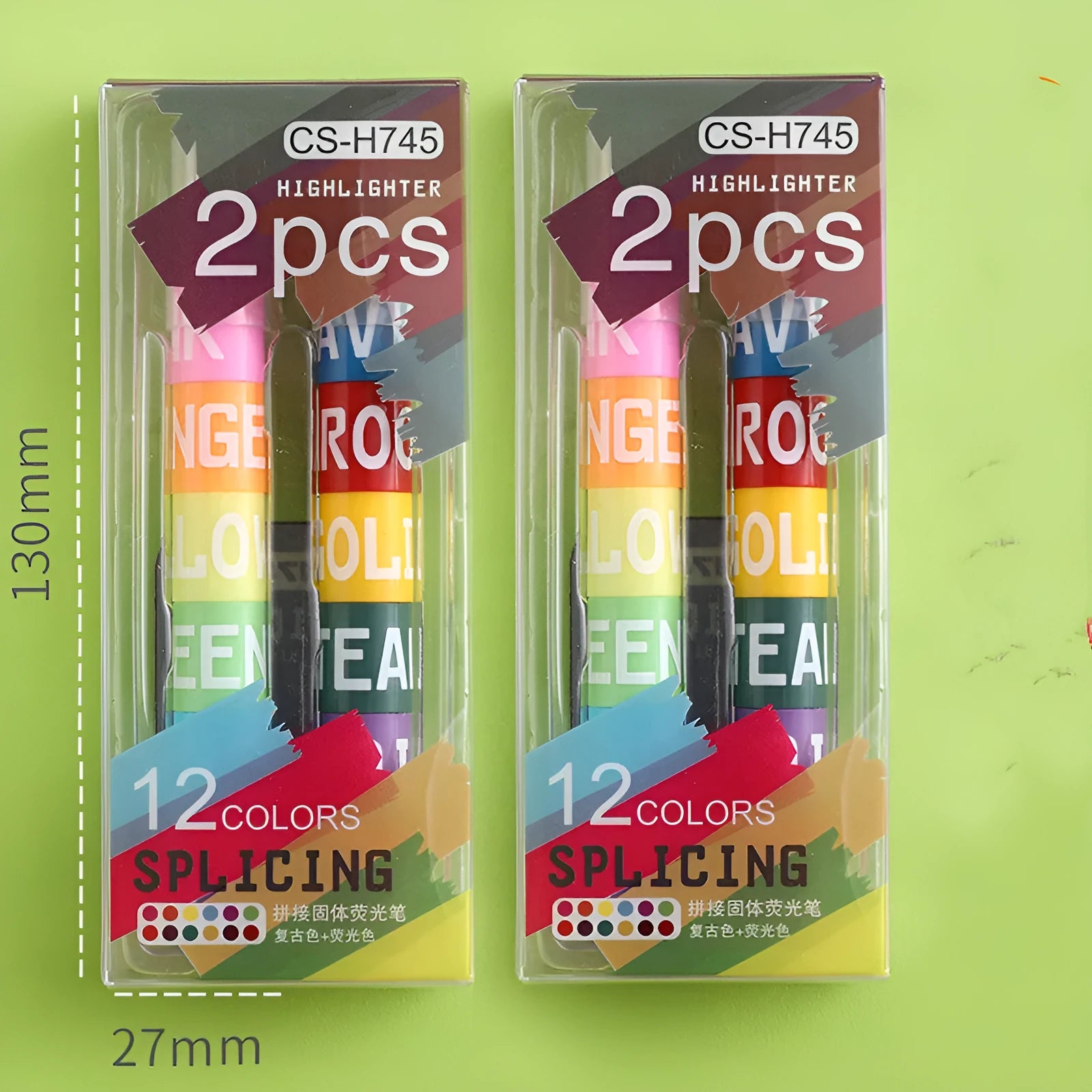 Solid highlighter marker pen with round head tip in 6-colour set including fluorescent and retro colour options
