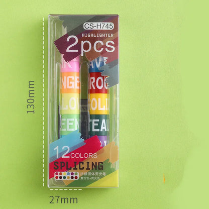Solid highlighter marker pen with round head tip in 6-colour set including fluorescent and retro colour options