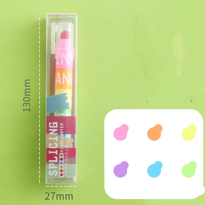 Solid highlighter marker pen with round head tip in 6-colour set including fluorescent and retro colour options