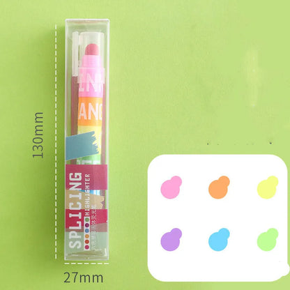 Solid highlighter marker pen with round head tip in 6-colour set including fluorescent and retro colour options