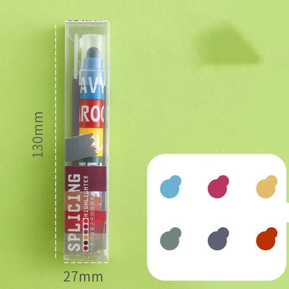 Solid highlighter marker pen with round head tip in 6-colour set including fluorescent and retro colour options