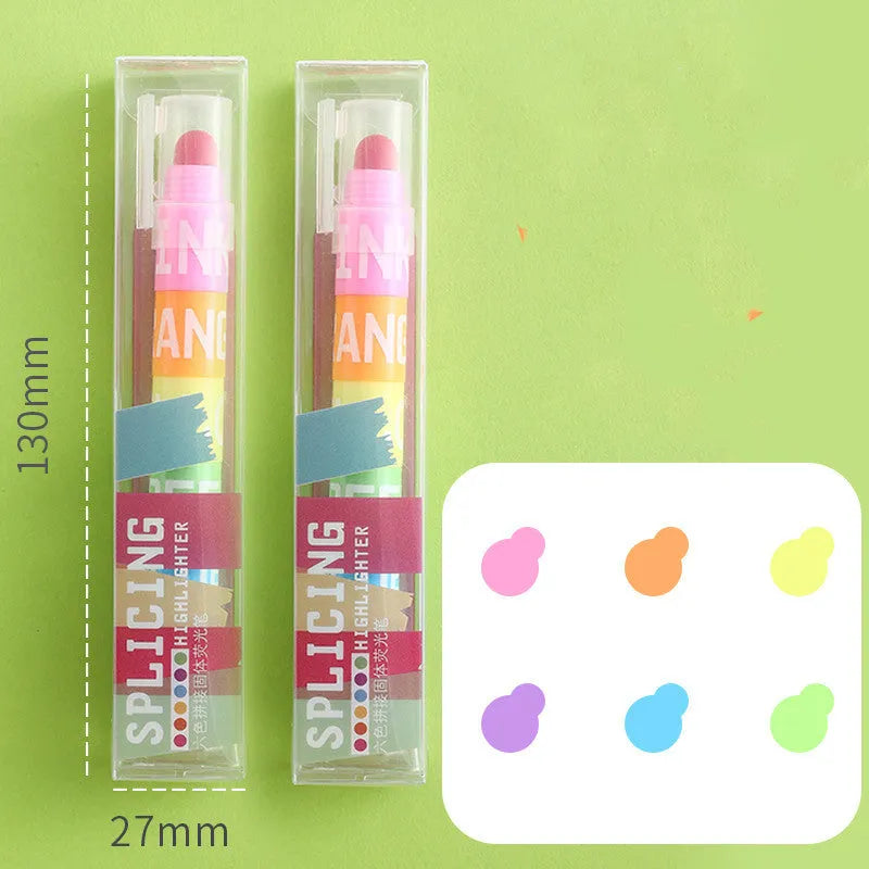 Solid highlighter marker pen with round head tip in 6-colour set including fluorescent and retro colour options
