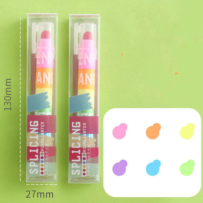 Solid highlighter marker pen with round head tip in 6-colour set including fluorescent and retro colour options
