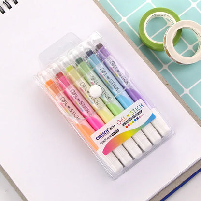 Solid highlighter marker pen with round head tip in 6-colour set including fluorescent and retro colour options