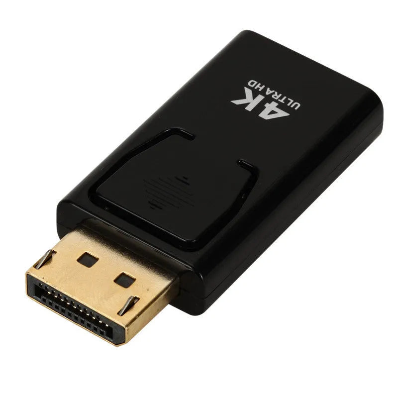 Black DisplayPort to HDMI adapter cable for 4K video transmission