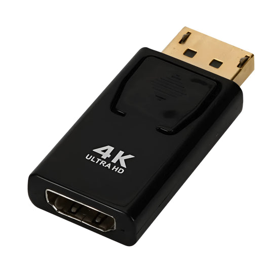 Black DisplayPort to HDMI adapter cable for 4K video transmission