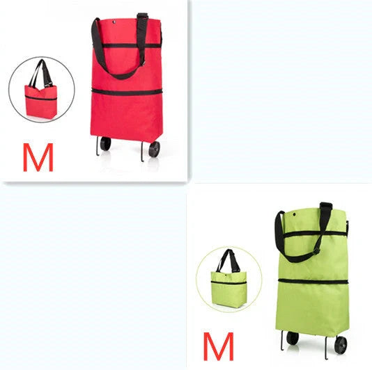 Waterproof folding shopping cart with reinforced bottom and wheels for easy transport
