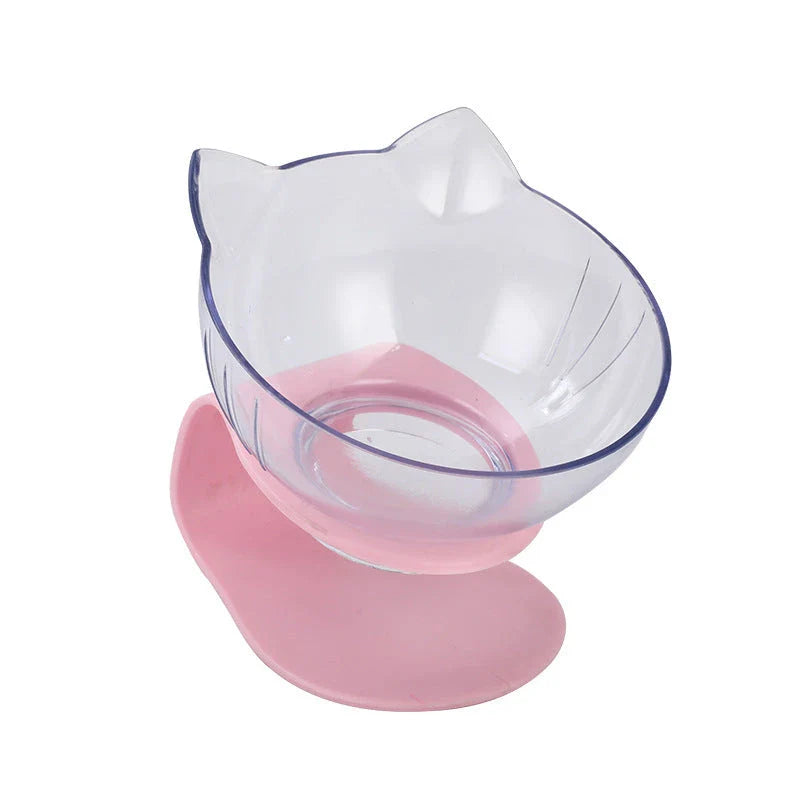 An inclined cat food bowl with a transparent design and a sturdy base, providing a comfortable and hygienic dining experience for your feline friend.