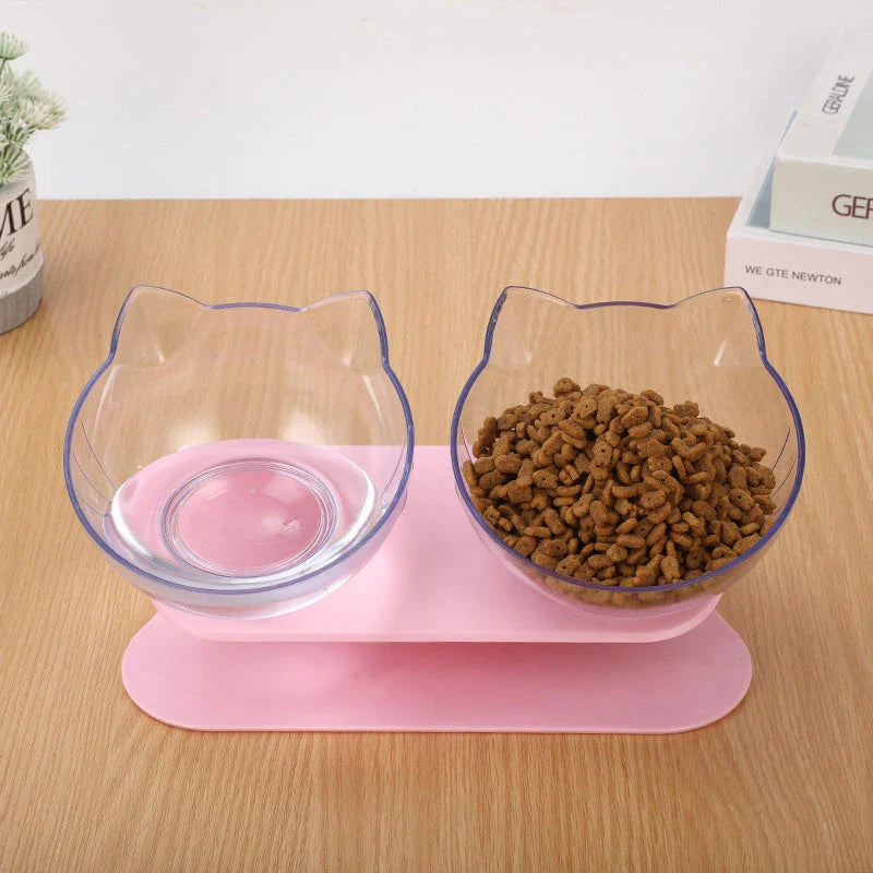 An inclined cat food bowl with a transparent design and a sturdy base, providing a comfortable and hygienic dining experience for your feline friend.