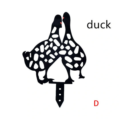 Set of powder-coated metal chicken yard art stakes, sizes 15-35 cm, with lifelike hen silhouettes for garden decor