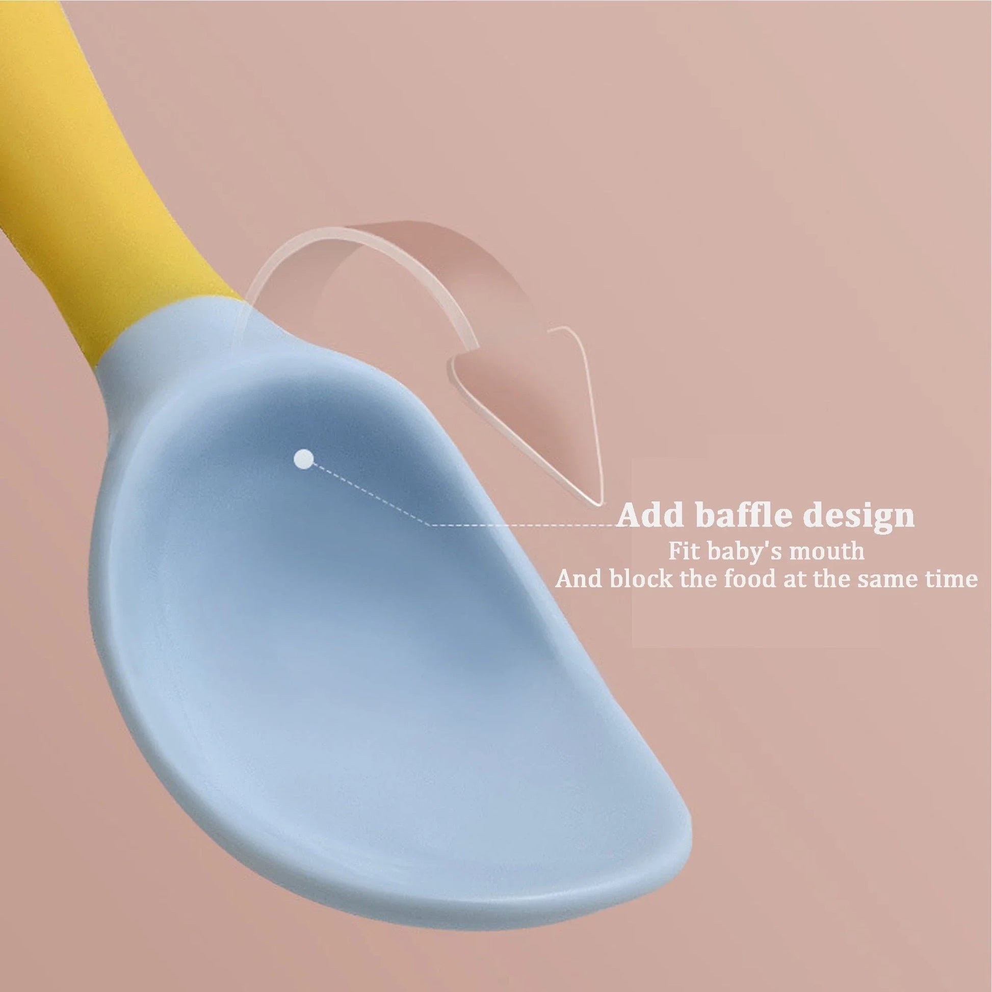 Flexible silicone baby spoon and fork set with ergonomic design for toddlers to learn self-feeding comfortably
