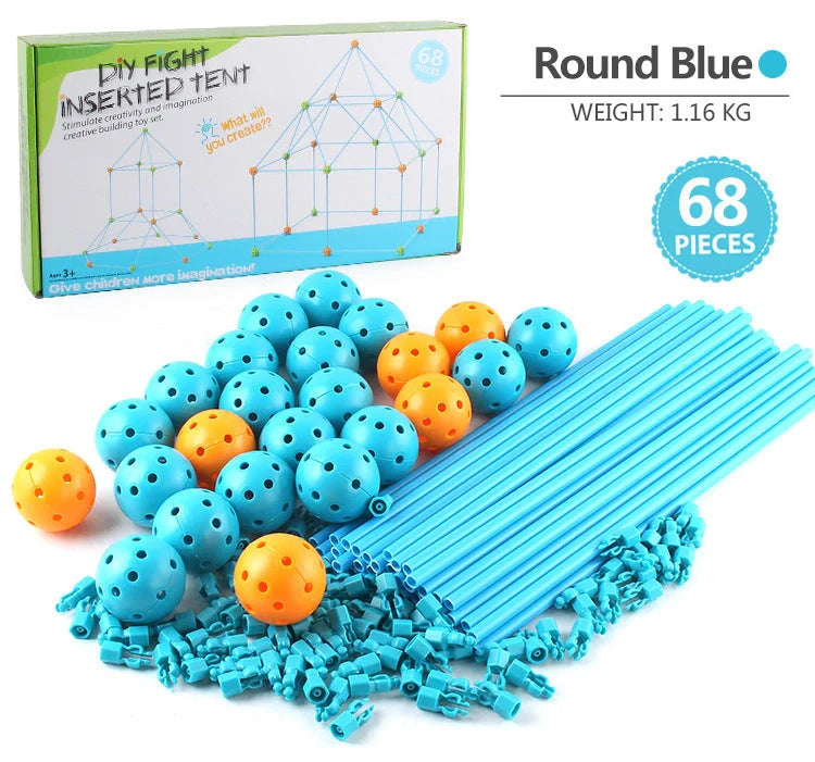Kids DIY 3D Construction Fort Building Kit with colorful sticks and balls