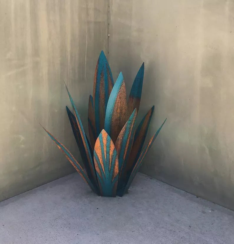 Iron art agave plant garden ornament in various colors and sizes