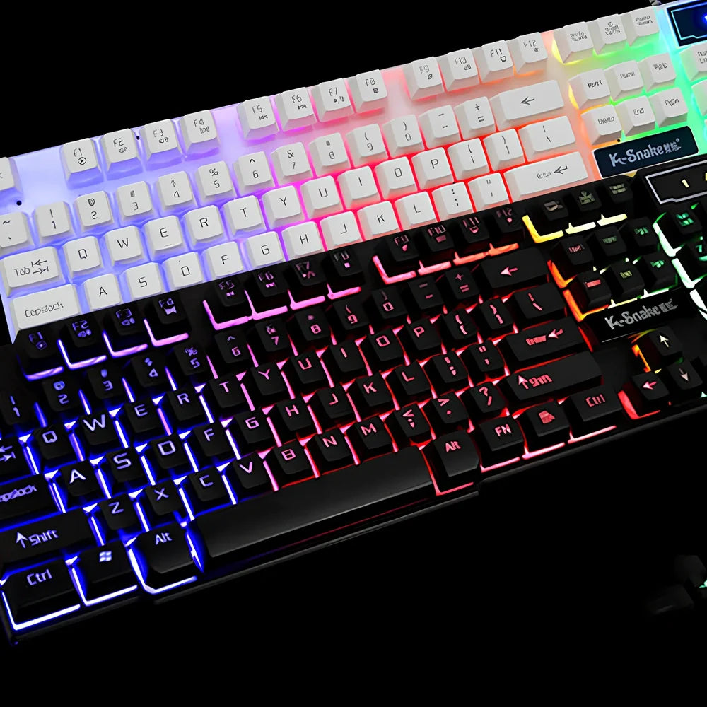 Black USB gaming keyboard with 104 keys, backlight illumination and waterproof design