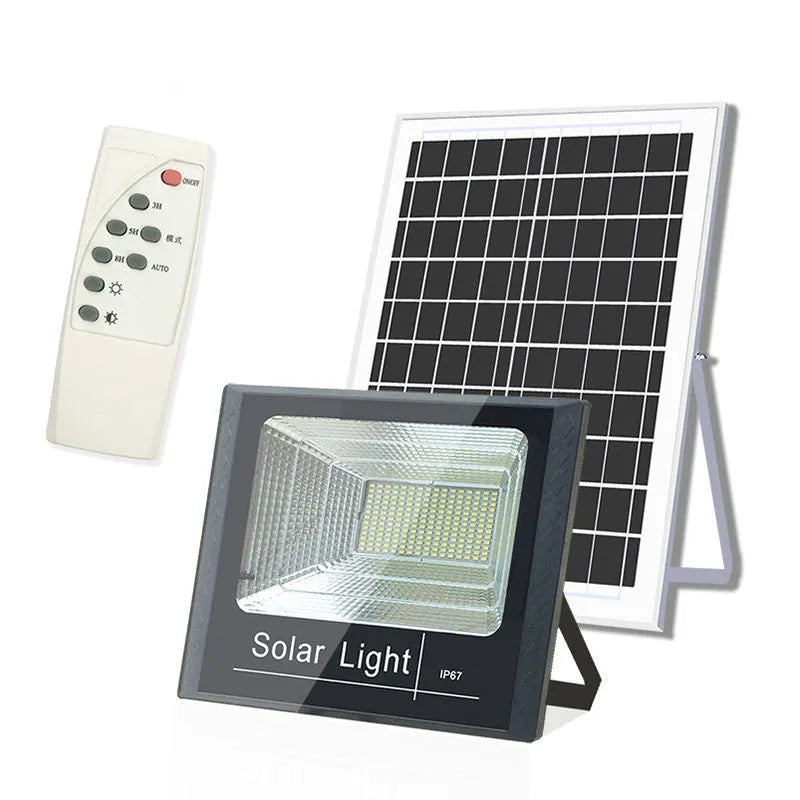 Solar garden light with IP67 waterproof PVC construction, super bright 70W LED light source, 5 metre length cable, available in three power variants from 100W to 600W for outdoor courtyard lighting in modern Chinese style