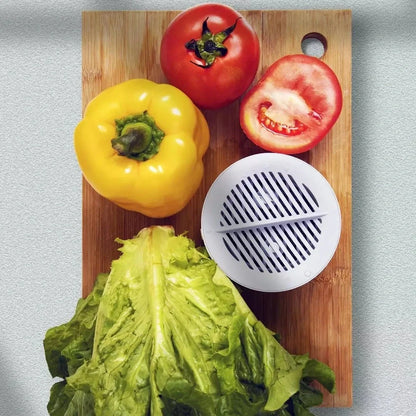 White 4L food material purifier with polyester basket for fruit and vegetable disinfection, 20cm height