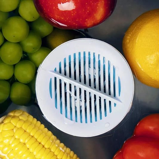 White 4L food material purifier with polyester basket for fruit and vegetable disinfection, 20cm height