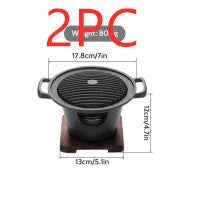 Compact tabletop barbecue grill with dual alcohol burners, made of durable aluminum with a nonstick cooking surface