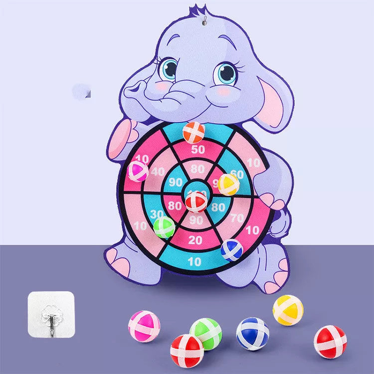 Children's sticky ball dart board set with creative cartoon designs and velvet backing