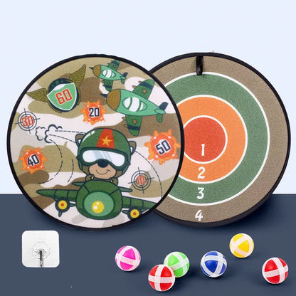 Children's sticky ball dart board set with creative cartoon designs and velvet backing