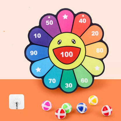 Children's sticky ball dart board set with creative cartoon designs and velvet backing