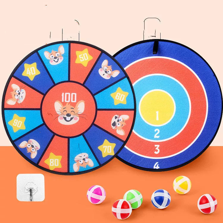 Children's sticky ball dart board set with creative cartoon designs and velvet backing