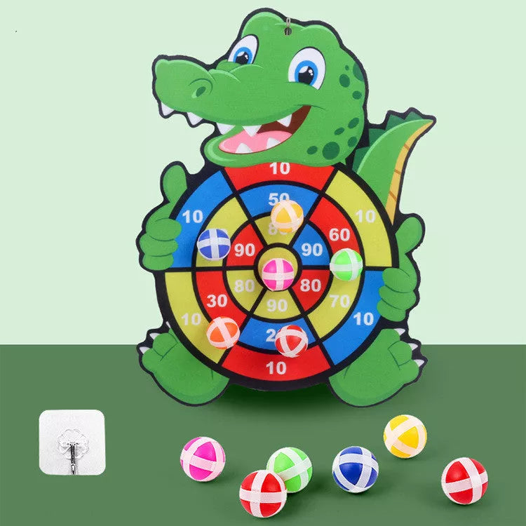 Children's sticky ball dart board set with creative cartoon designs and velvet backing