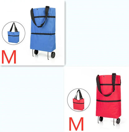 Waterproof folding shopping cart with reinforced bottom and wheels for easy transport