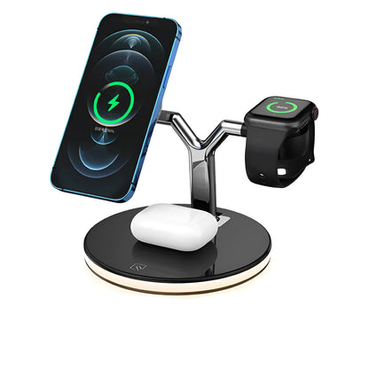 15W three-in-one magnetic wireless fast charger in black or white with Type-C port