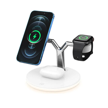 15W three-in-one magnetic wireless fast charger in black or white with Type-C port