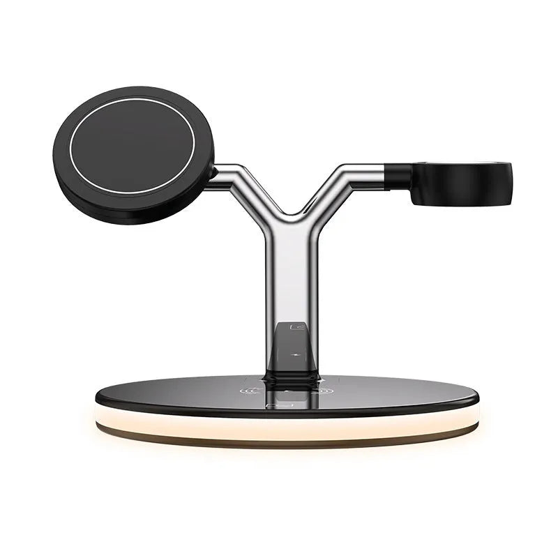 15W Wireless Fast Charging Three-In-One Magnetic Wireless Charger with Type-C Interface available in black or white colour providing 9V output and 1200mA charging current for efficient device powering