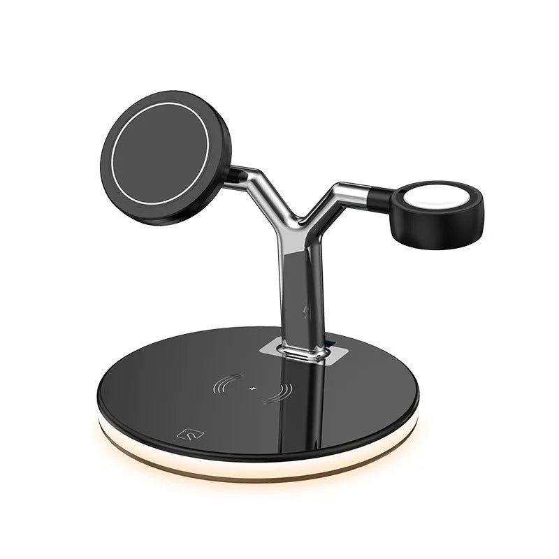 15W three-in-one magnetic wireless fast charger in black or white with Type-C port