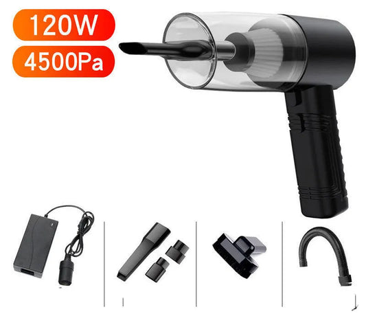 Car vacuum cleaner with 4500 Pa suction power and multiple accessory heads for vehicle and home cleaning