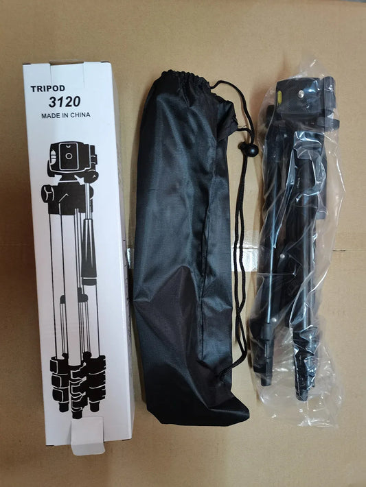 Black aluminium camera tripod with 3D head extended to maximum height with quick release plate