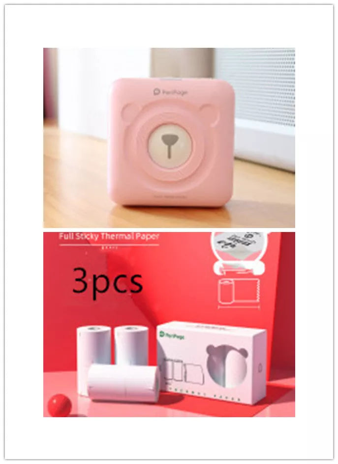 Portable Handheld Label Mini Thermal Printer in white, pink, or blue