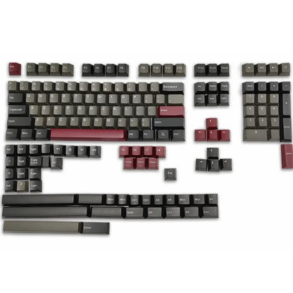Two-colour PBT mechanical keyboard keycaps in black blue purple red black blue black colour configuration