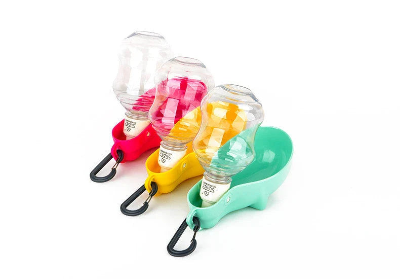 Portable pet water bottle with removable top for easy refilling and vibrant color options to match your dog's personality