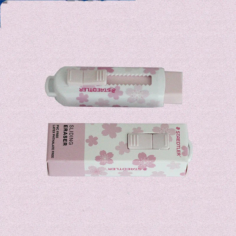 Square pink student rubber with replaceable core for cleaning boards.