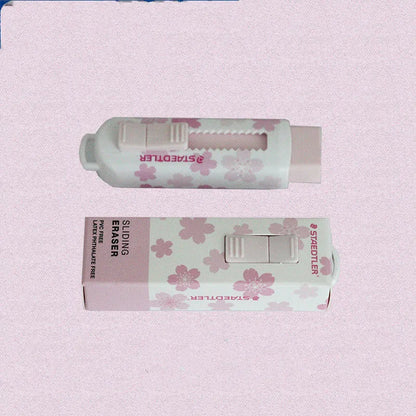 Square pink student rubber with replaceable core for cleaning boards.