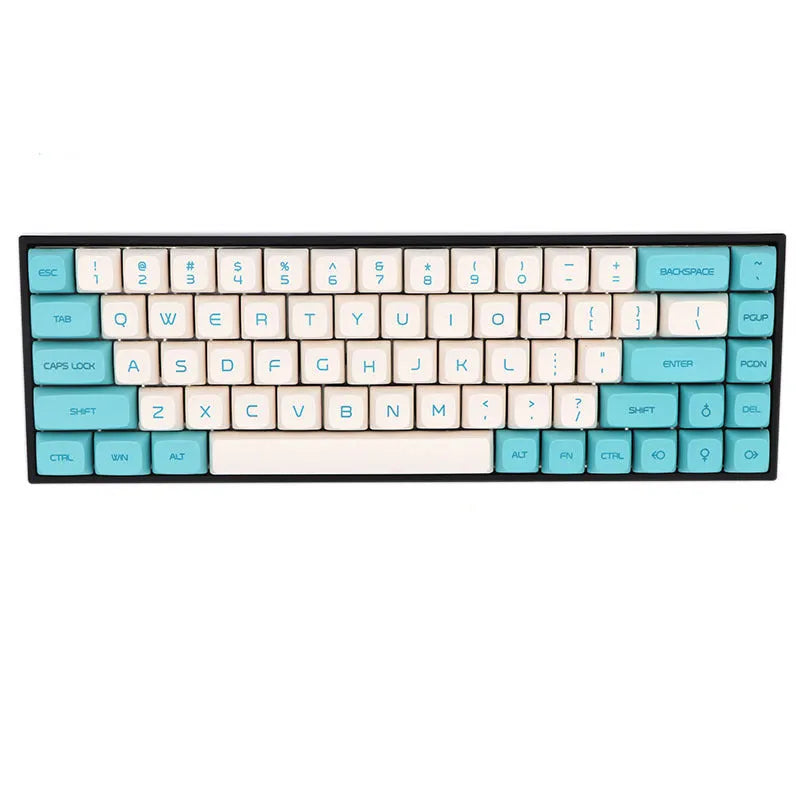 68-key mechanical keyboard with PBT keycaps in compact layout showing nine colour options