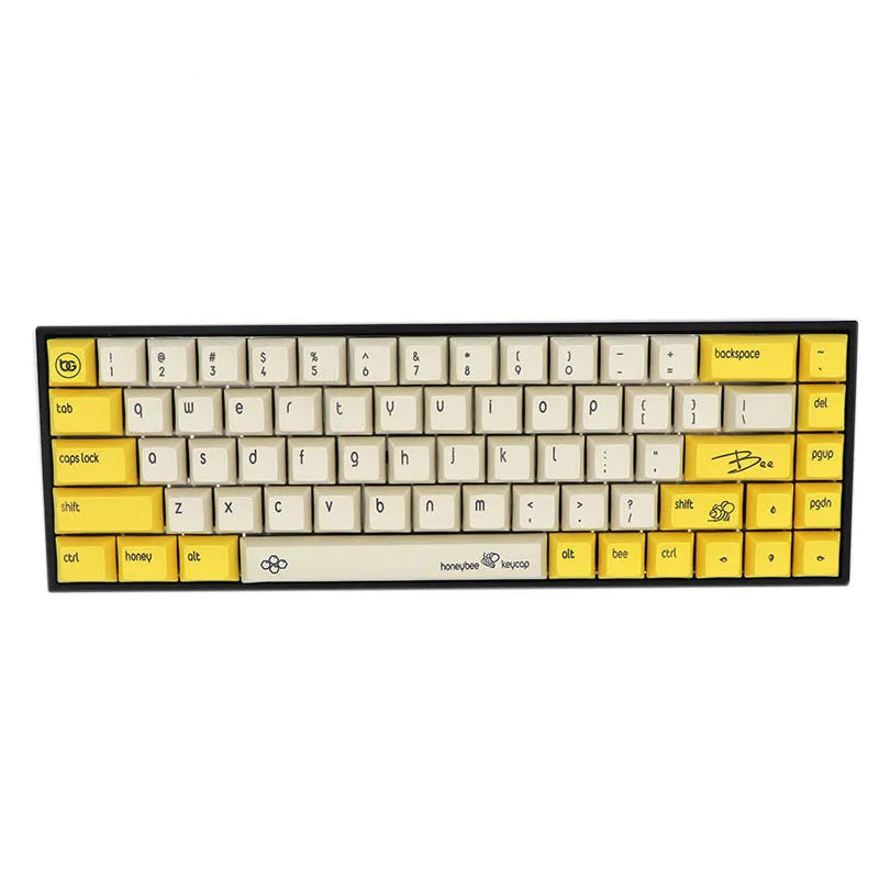 68-key mechanical keyboard with PBT keycaps in compact layout showing nine colour options