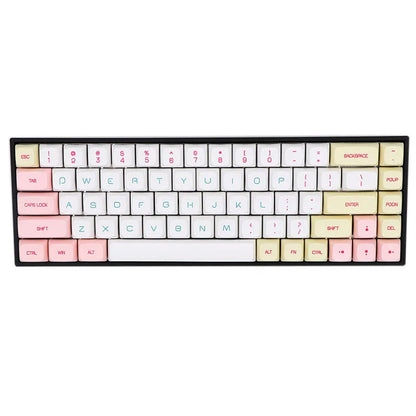 68-key mechanical keyboard with PBT keycaps in compact layout showing nine colour options