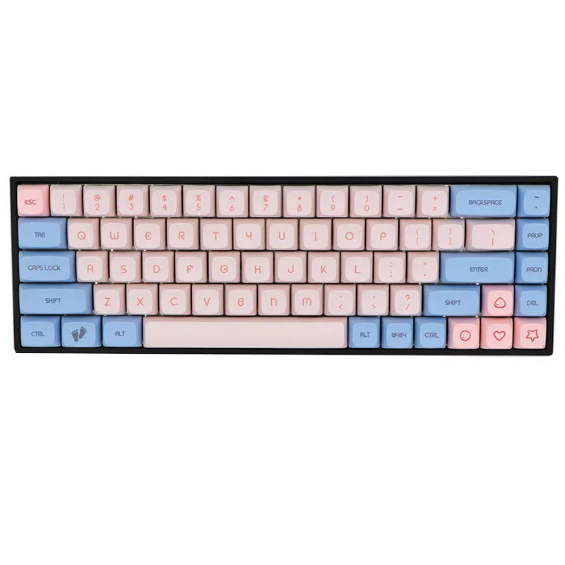 68-key mechanical keyboard with PBT keycaps in compact layout showing nine colour options